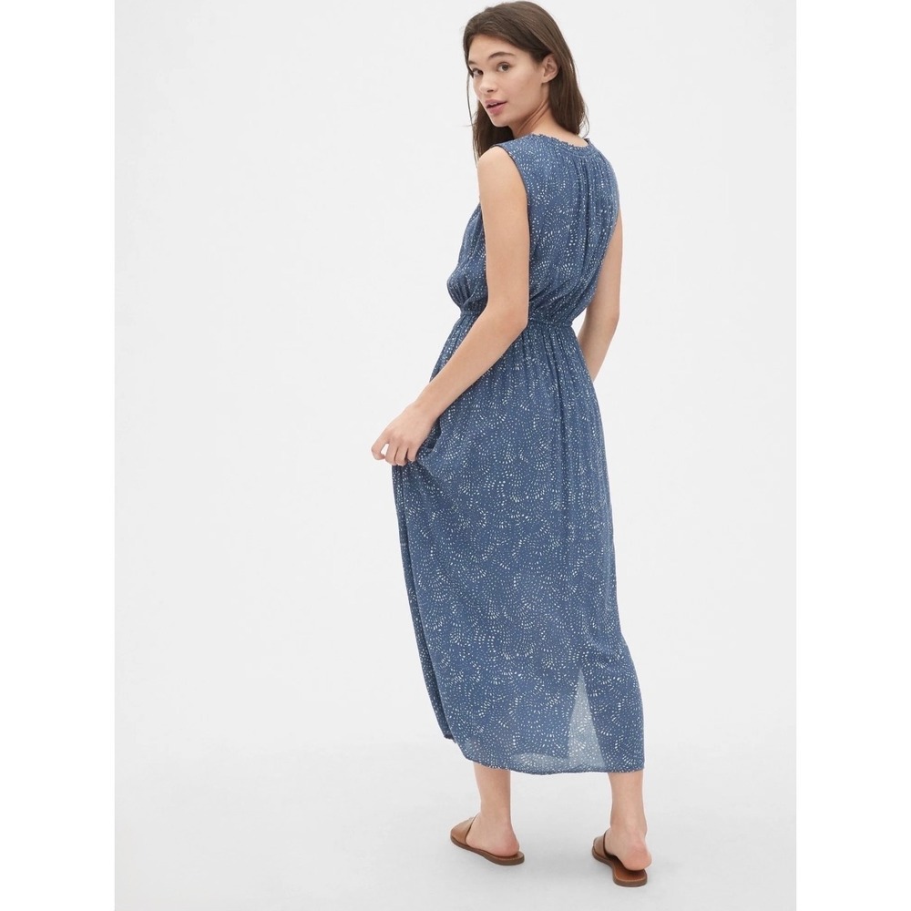 Gap Womens Cottagecore Blue Coastal Print Sleeveless Maxi Dress Elastic Waist‎ S